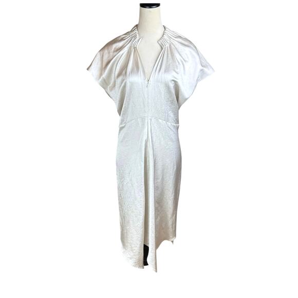 Zero + Maria Cornejo Stella Silver White Satin Ruched Gathered Cocktail Dress - Picture 5 of 16